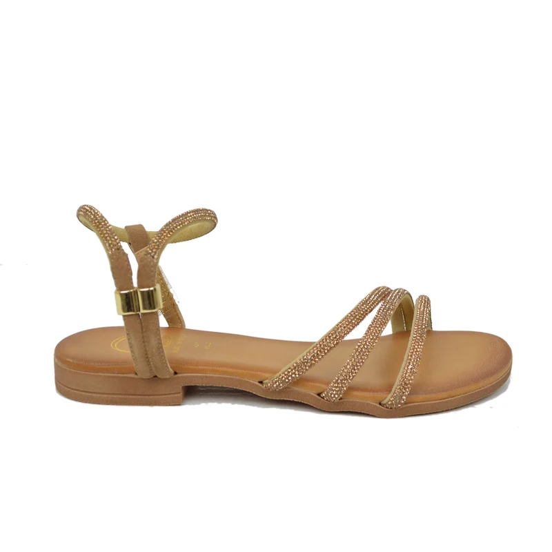 Sandali Donna Gold in Pelle con Strass Made in Italy