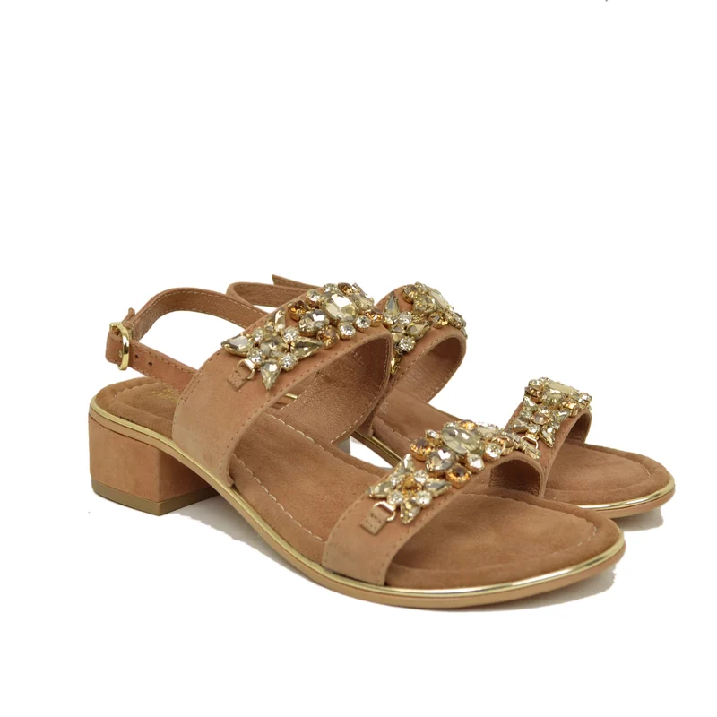 Sandali Gioiello Donna in Camoscio Suola Vero Cuoio Bottega Smeralda