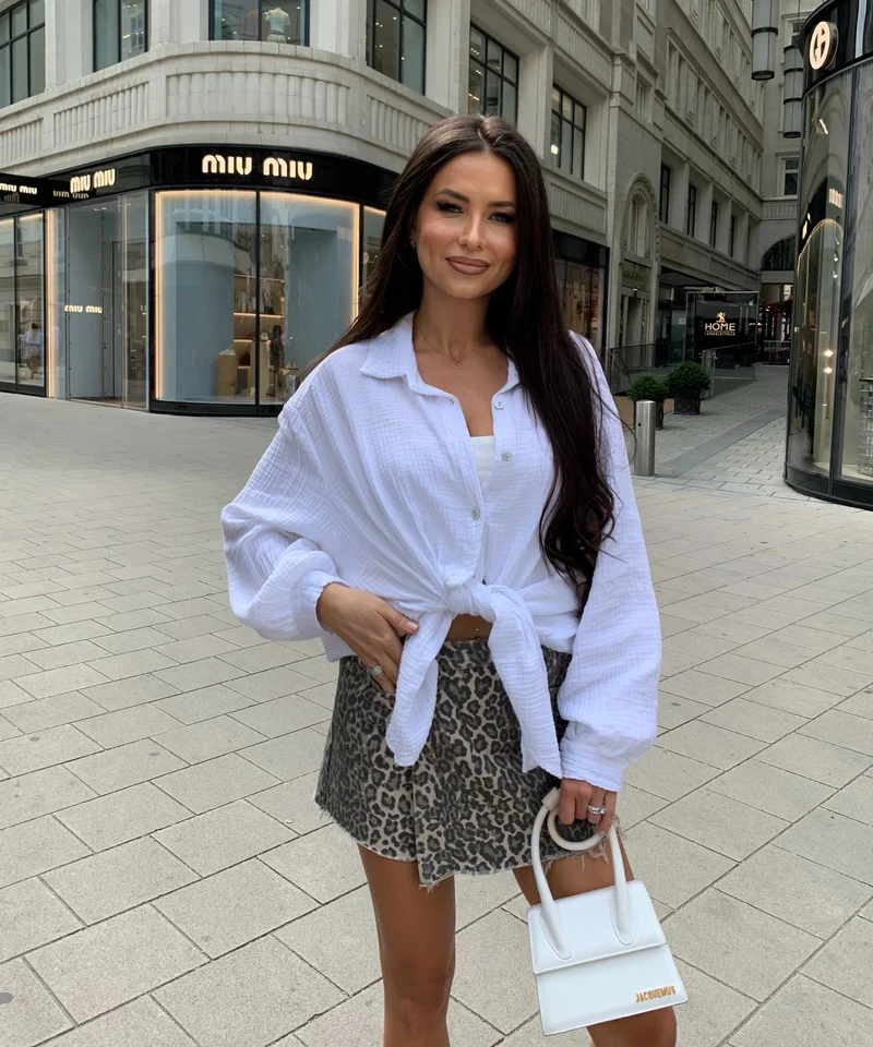 Oversize Musselin Bluse Freya Weiß Kurz