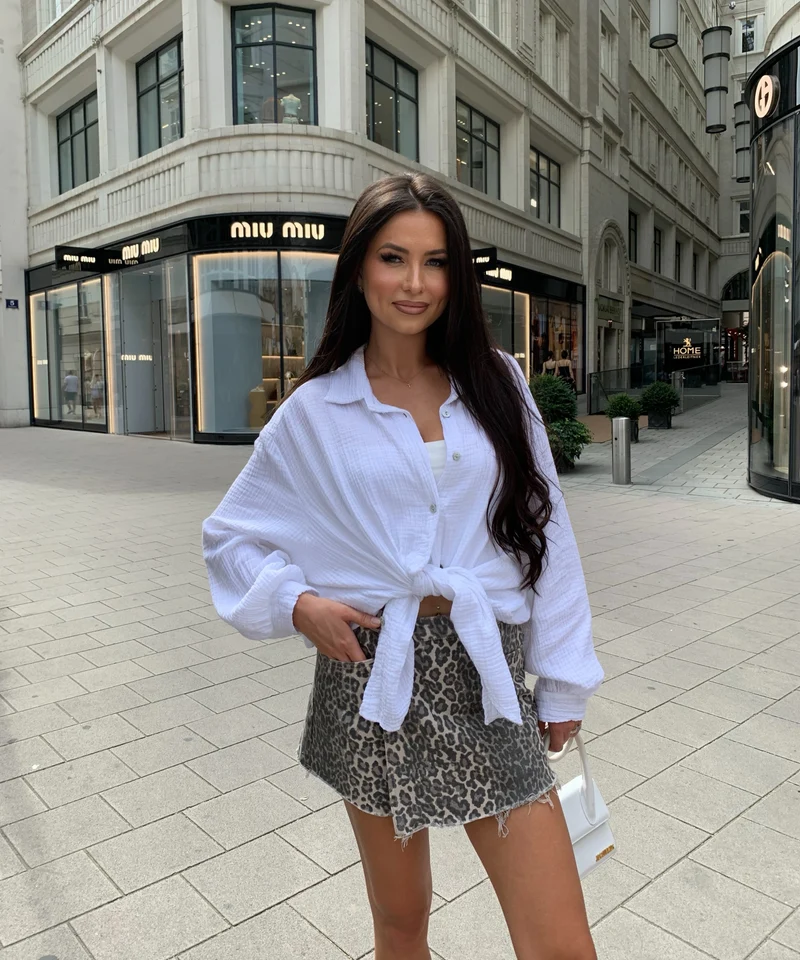 Oversize Musselin Bluse Freya Weiß Kurz