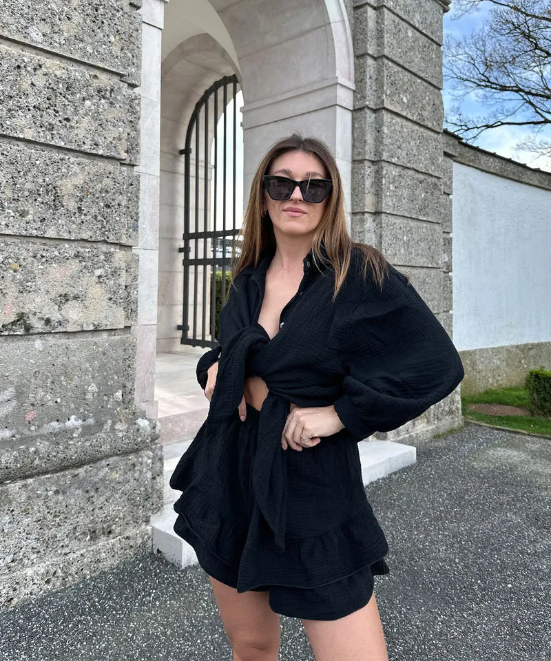 Oversize Musselin Bluse Freya Schwarz Kurz