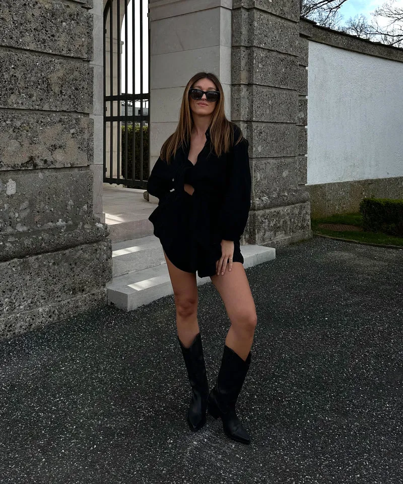 Oversize Musselin Bluse Freya Schwarz Kurz