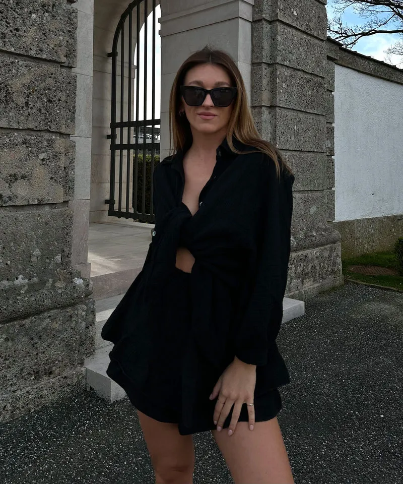 Oversize Musselin Bluse Freya Schwarz Kurz