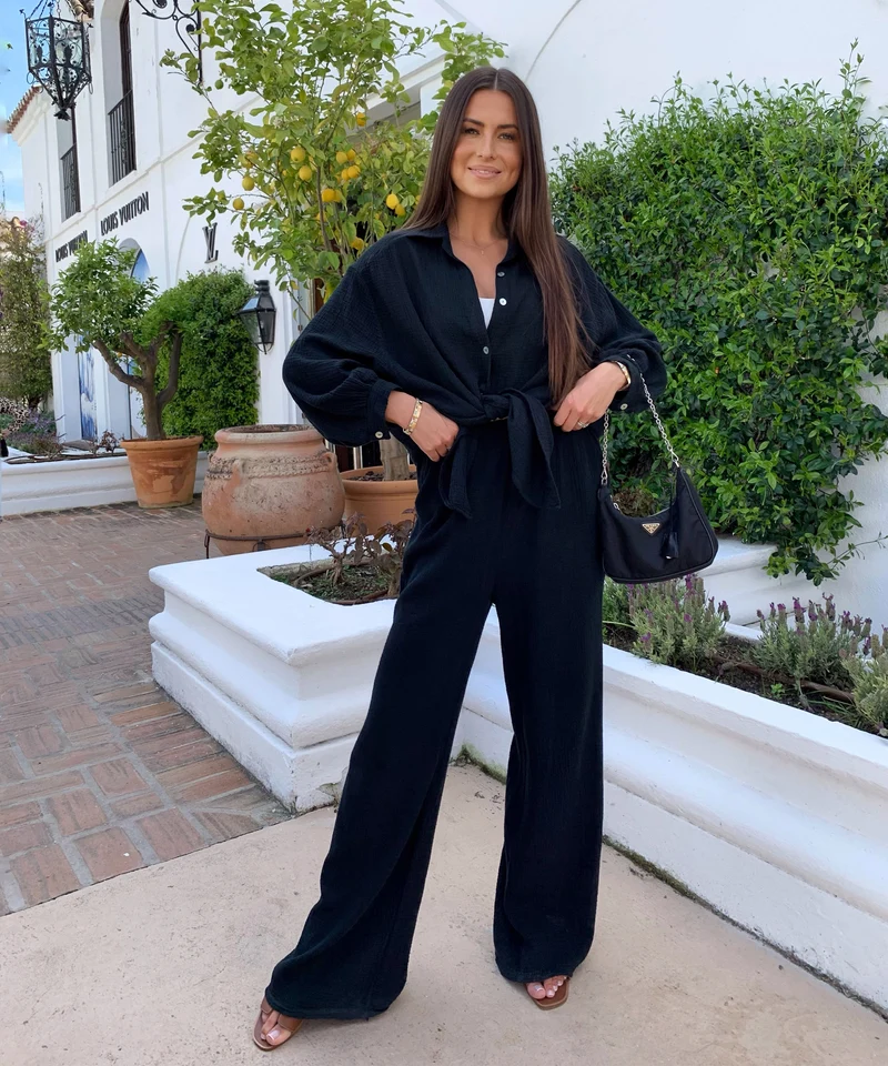 Oversize Musselin Bluse Freya Schwarz Kurz