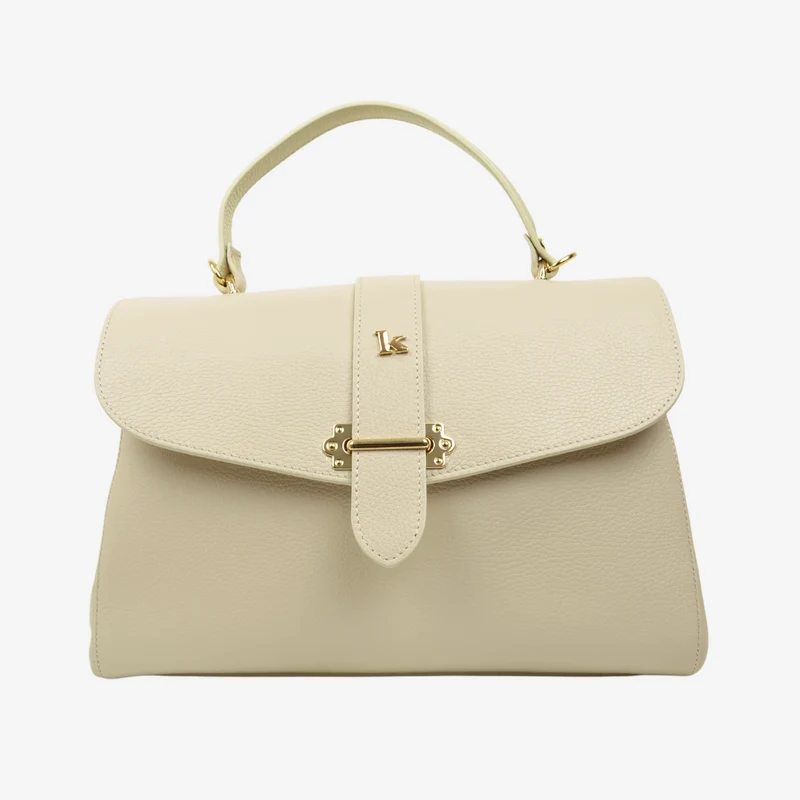 Borsa a Mano Baule Grande Capiente in Pelle Crema