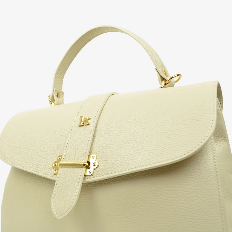 Borsa a Mano Baule Grande Capiente in Pelle Crema