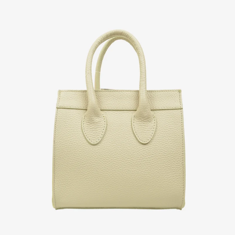 Borsa a Mano in Rafia e in Pelle Beige con Taschino Anteriore
