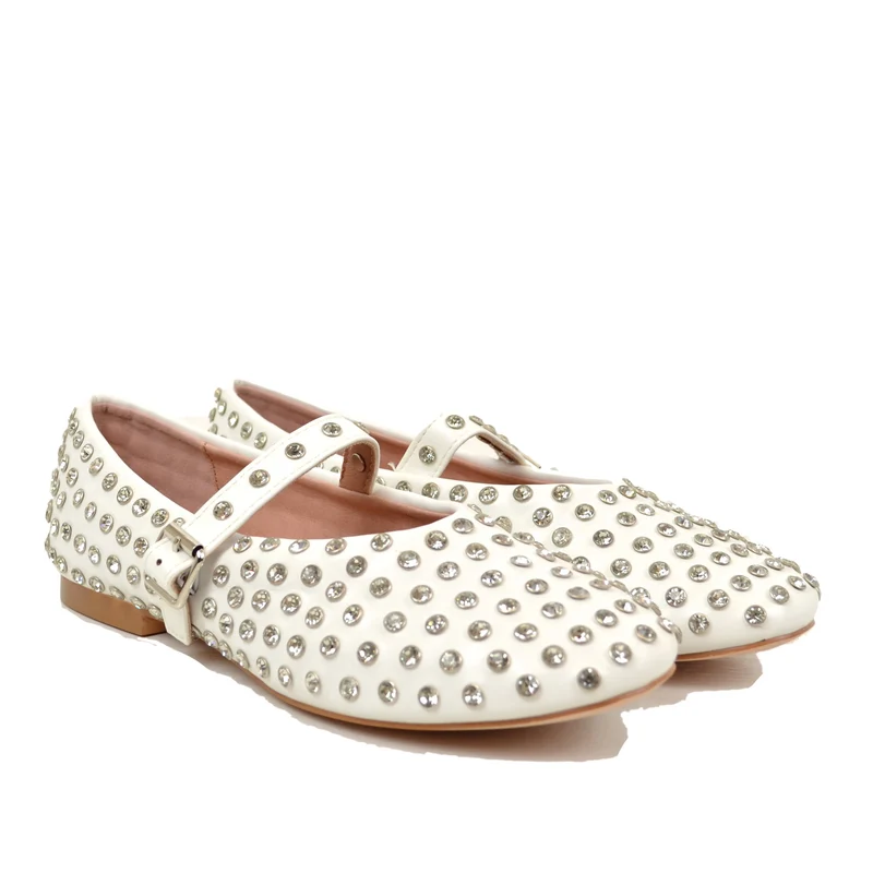 Ballerine Con Borchie e Strass in Similpelle Paperine Bianche