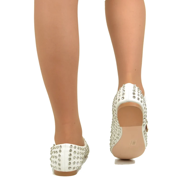 Ballerine Con Borchie e Strass in Similpelle Paperine Bianche