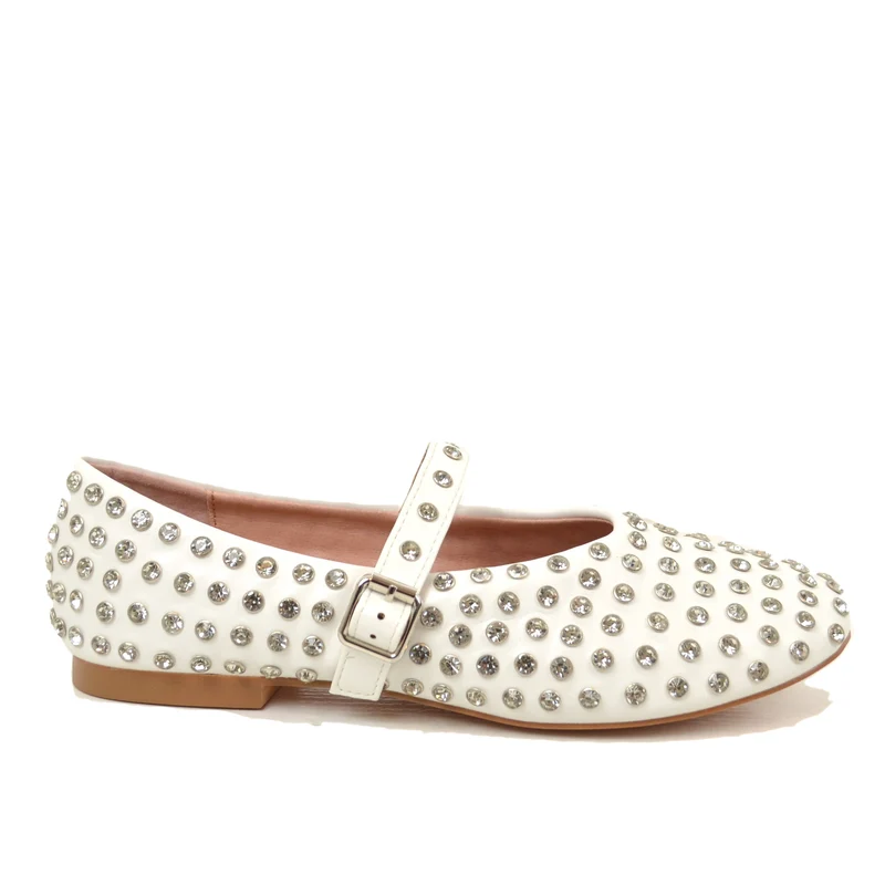 Ballerine Con Borchie e Strass in Similpelle Paperine Bianche