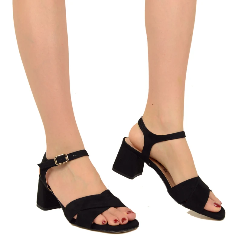 Sandali Donna Neri Incrociato con Cinturino Regolabile Scamosciati Made in Italy