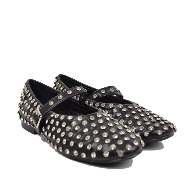Ballerine Con Borchie e Strass in Similpelle Paperine Nere