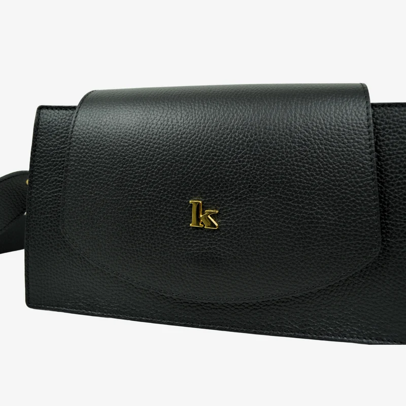 Borsa con Tracolla Regolabile in Pelle Nera con Borchia "K" Made in Italy