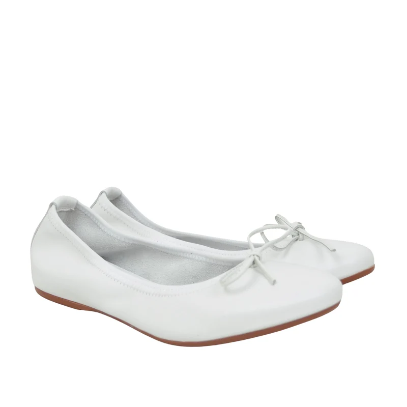 Ballerine in Nappa Bianche Elasticizzate con Zeppetta interna