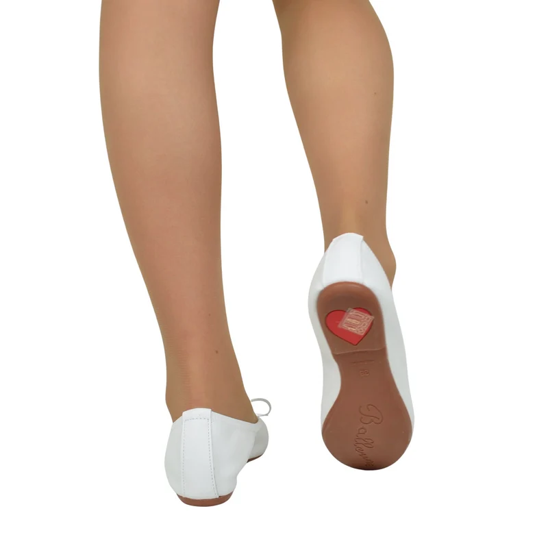 Ballerine in Nappa Bianche Elasticizzate con Zeppetta interna
