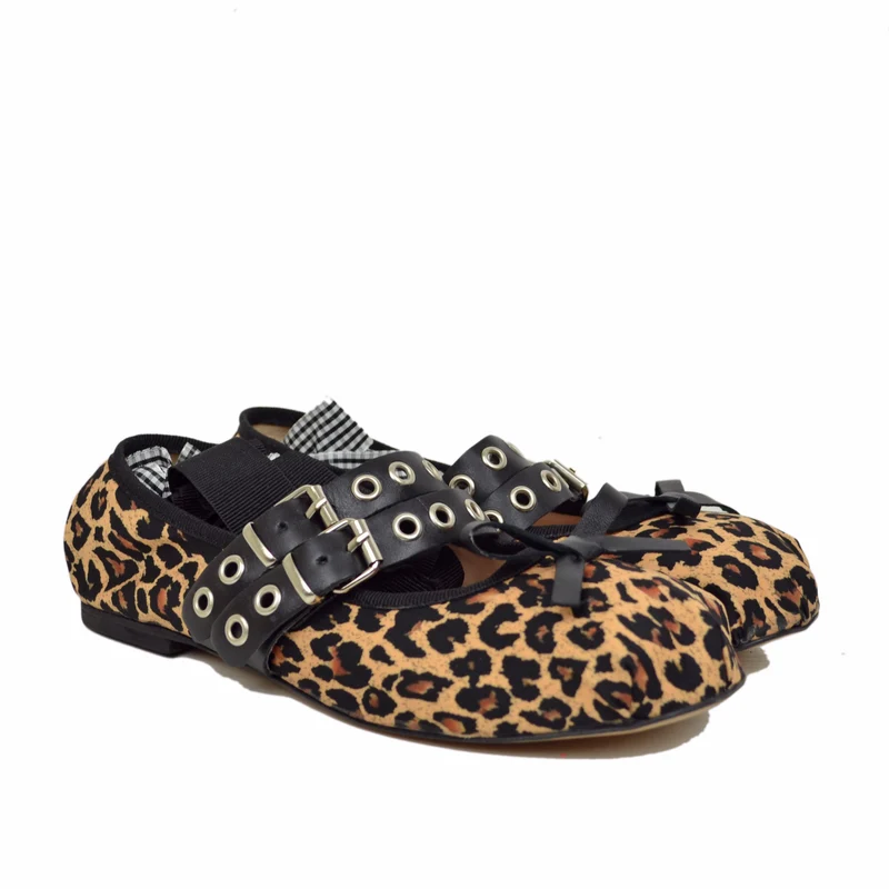 Ballerine Schiava DIVINE FOLLIE color Leopardato in Tessuto Satin e Nappa Punta Quadrata
