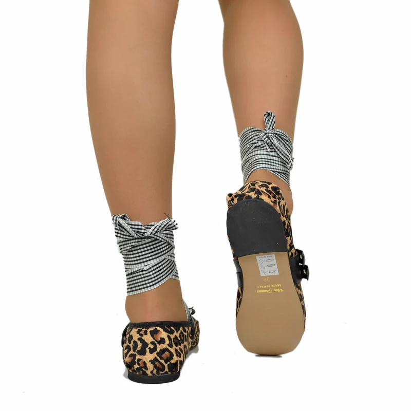 Ballerine Schiava DIVINE FOLLIE color Leopardato in Tessuto Satin e Nappa Punta Quadrata
