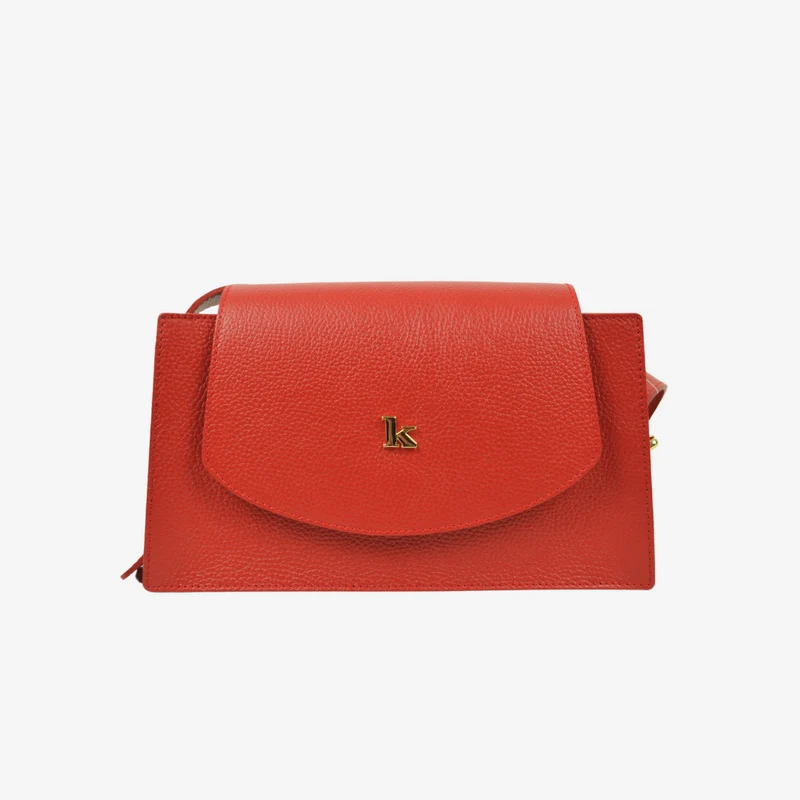 Borsa con Tracolla Regolabile in Pelle Rossa con Borchia "K" Made in Italy