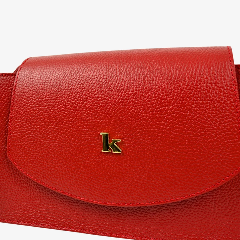 Borsa con Tracolla Regolabile in Pelle Rossa con Borchia "K" Made in Italy