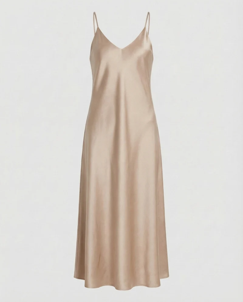 Damen Satin-Maxikleid Schmeichelnder V-Ausschnitt