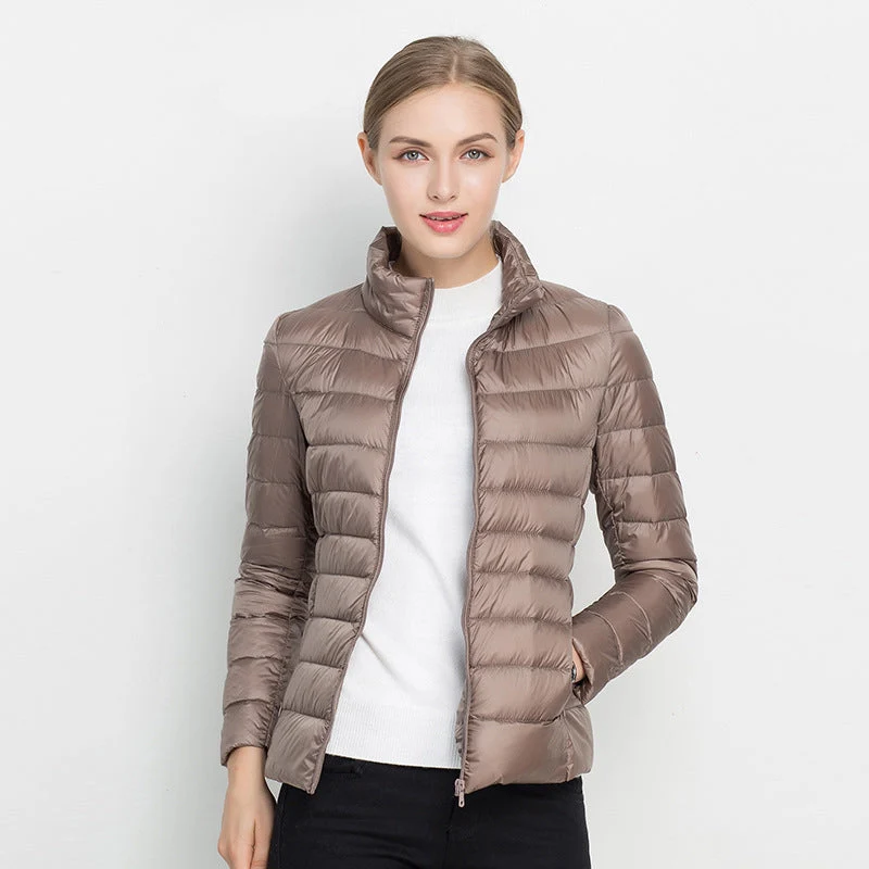 Damen Leichtgewicht Daunenjacke mit Reißverschluss und Stehkragen