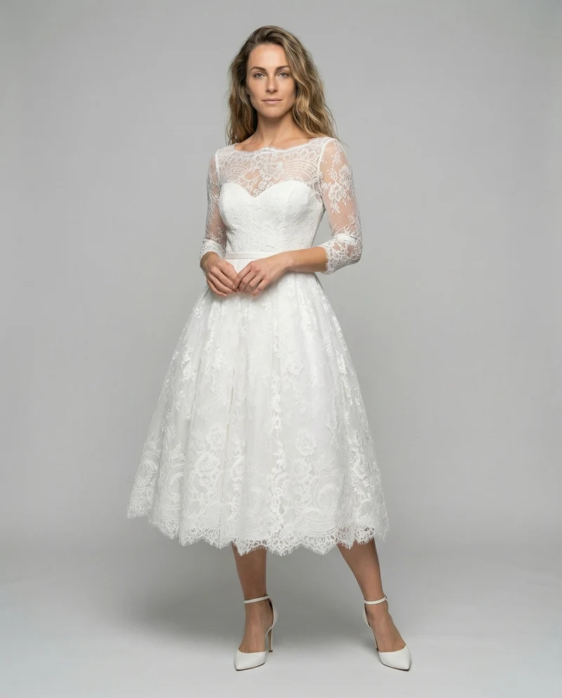 Damen Vintage-Spitzen-Brautkleid in A-Linie