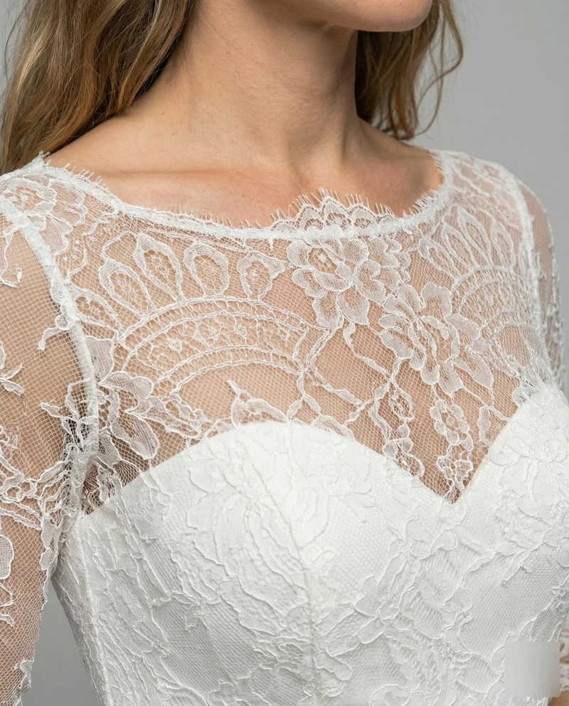 Damen Vintage-Spitzen-Brautkleid in A-Linie
