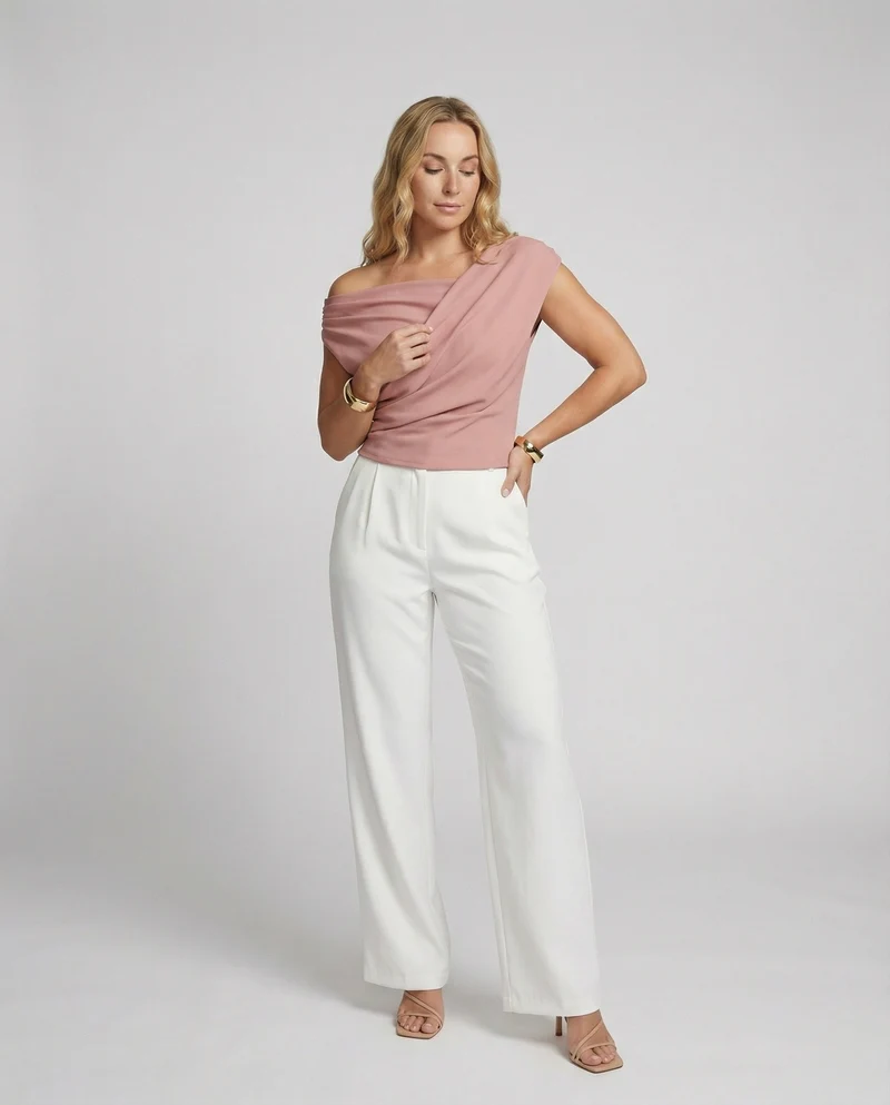 Damen Elegantes Drapiertes Oberteil mit asymmetrischem Schnitt
