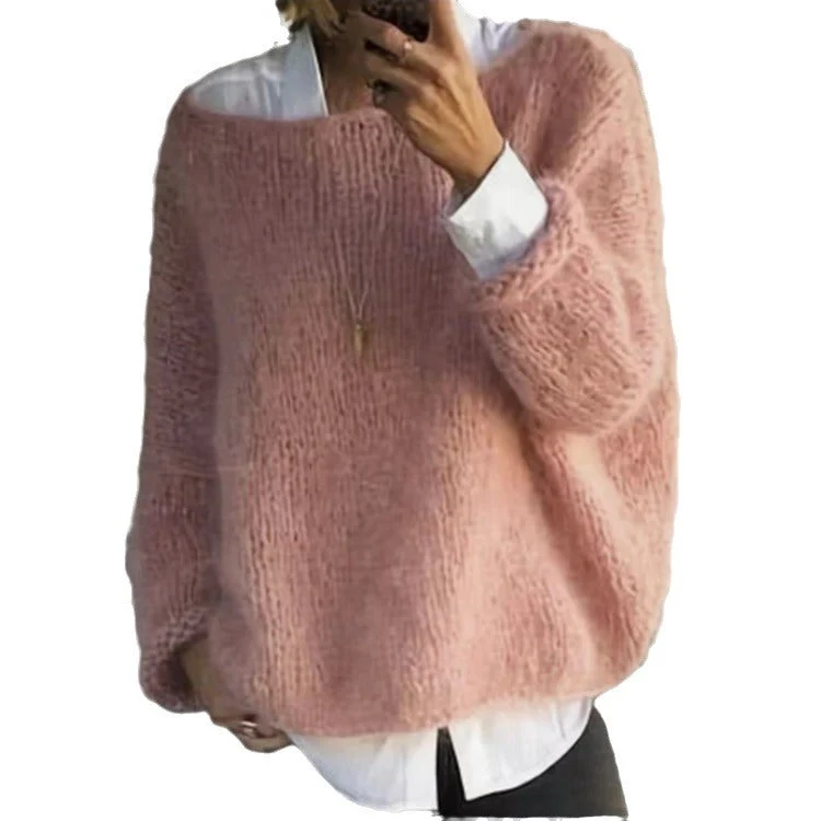 Damen Kuscheliger Oversized Pullover mit U-Boot-Ausschnitt