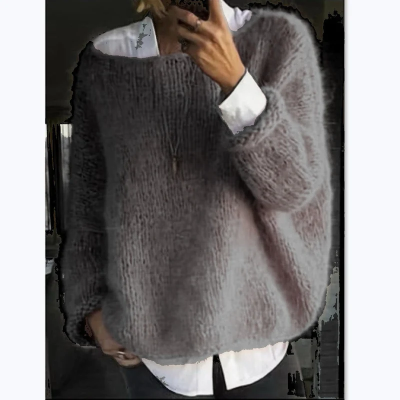 Damen Kuscheliger Oversized Pullover mit U-Boot-Ausschnitt