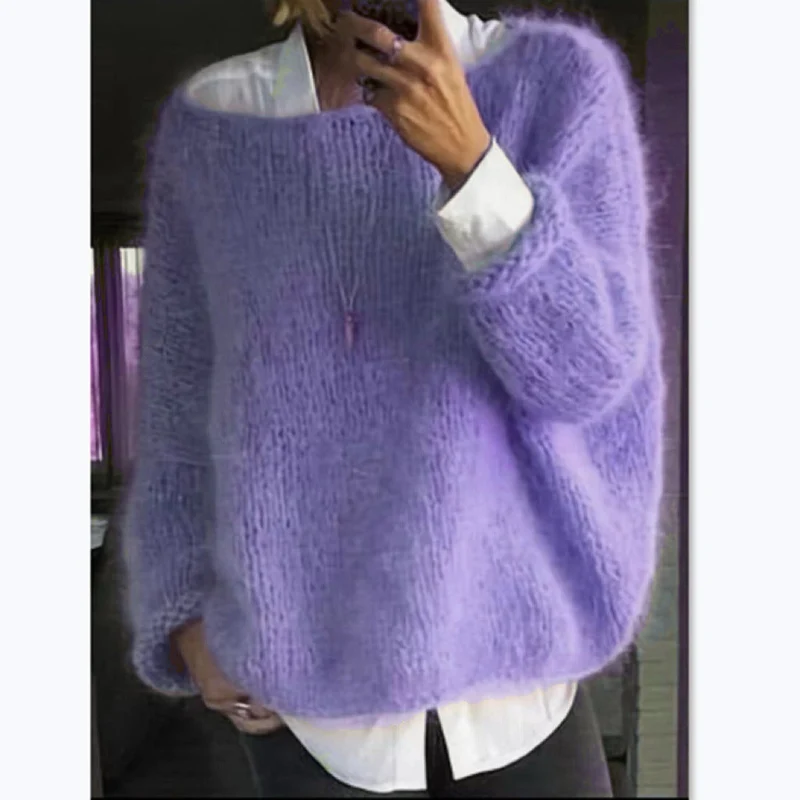 Damen Kuscheliger Oversized Pullover mit U-Boot-Ausschnitt