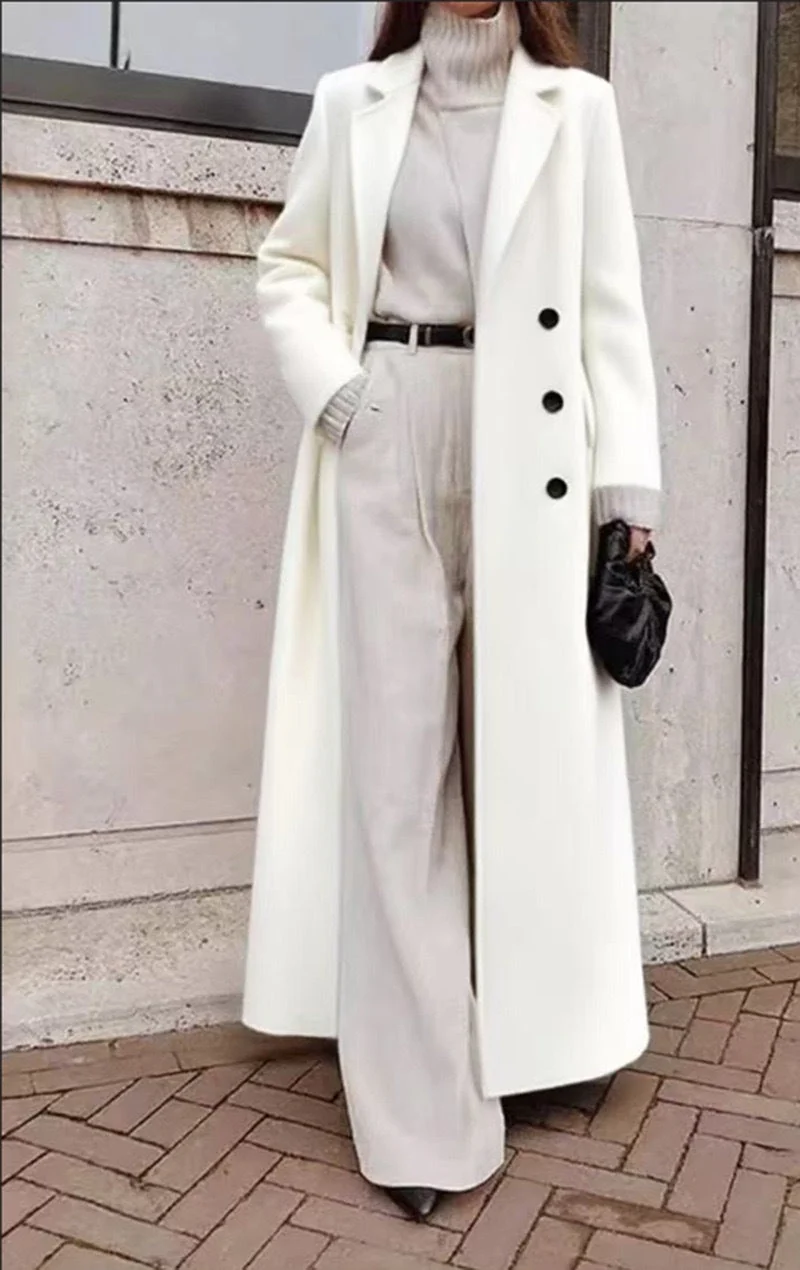 Damen Eleganter Wollmantel mit doppelter Knopfleiste und tiefen Taschen