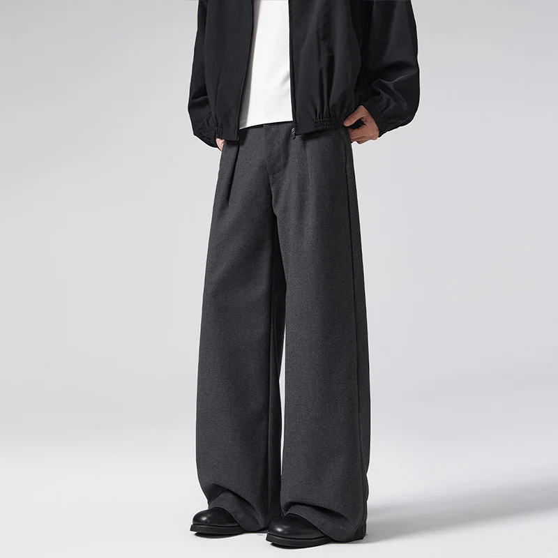 Herren Extraweite Woll‑Mix Anzughose mit Bügelfalte und hoher Taille Nord Taschen