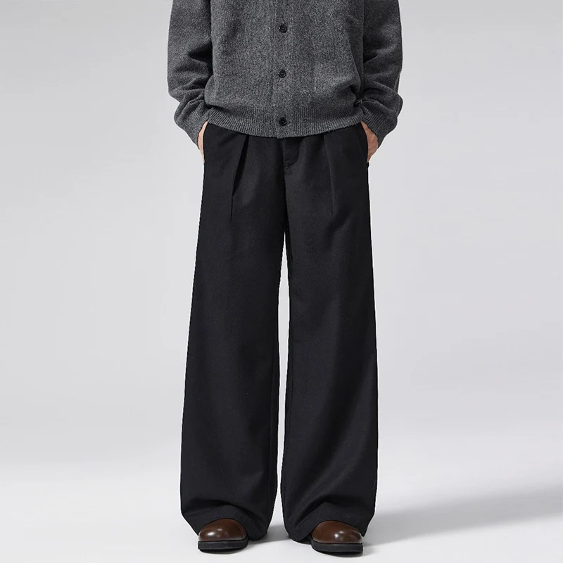 Herren Extraweite Woll‑Mix Anzughose mit Bügelfalte und hoher Taille Nord Taschen