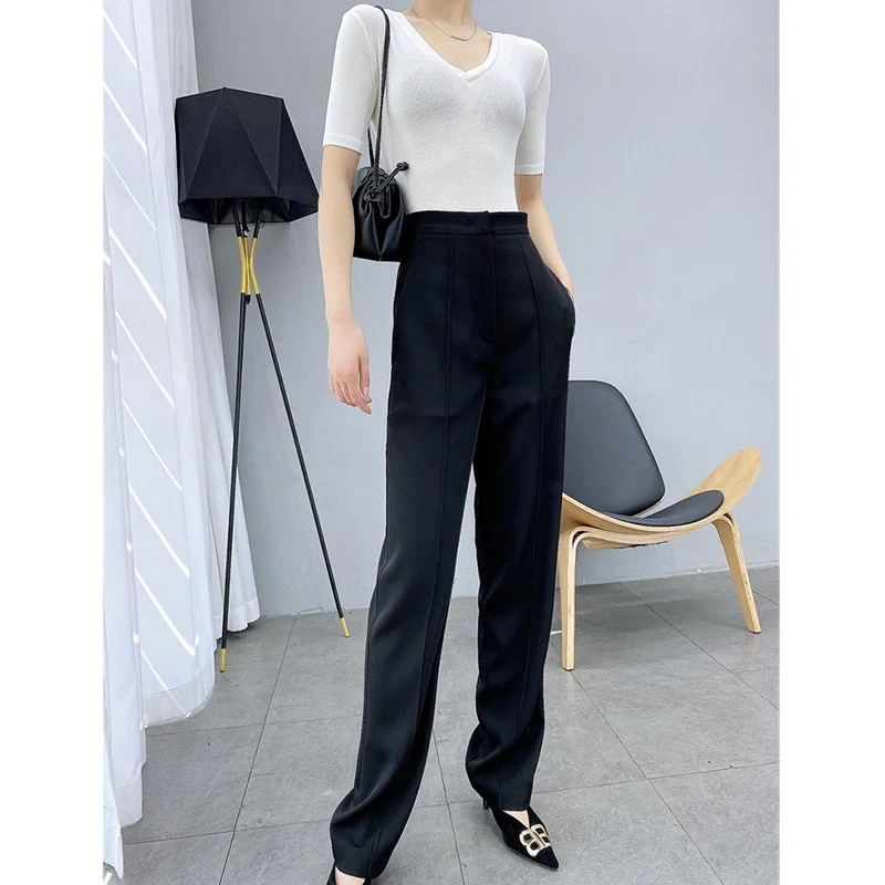 Damen Elegante und schicke Hochtaillierte Stoffhose Nord Taschen