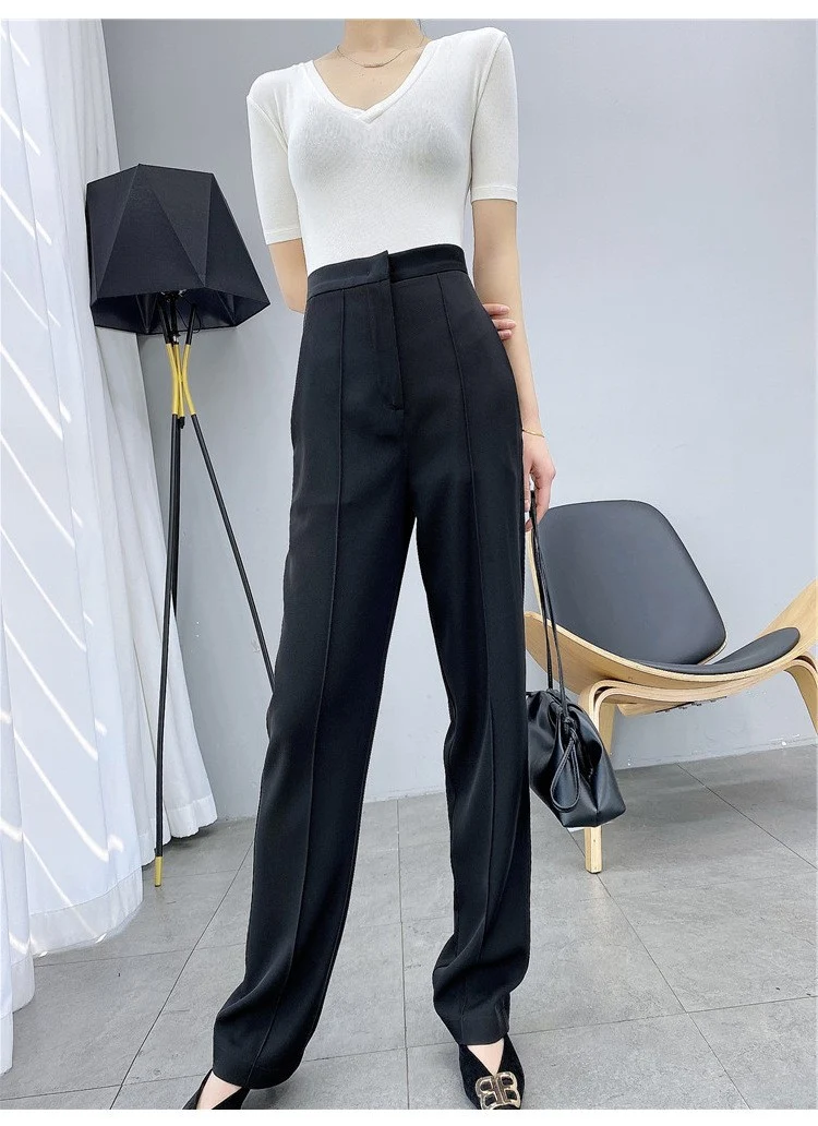 Damen Elegante und schicke Hochtaillierte Stoffhose Nord Taschen