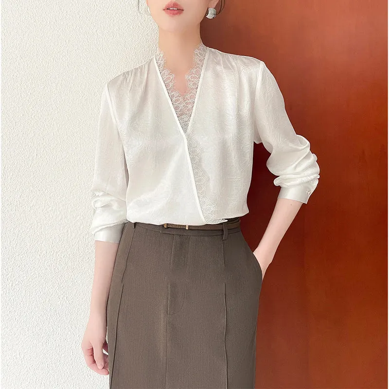 Damen Elegante und raffinierte Bluse mit Spitzenkragen Nord Taschen