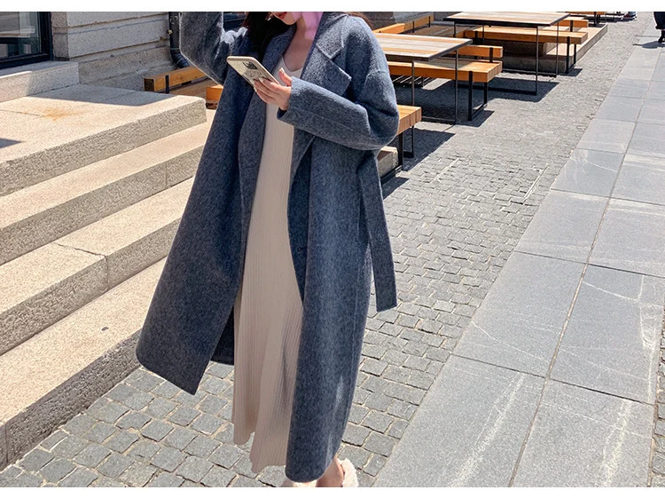 Damen Elegante und lässige Oversized-Wolljacke Nord Taschen