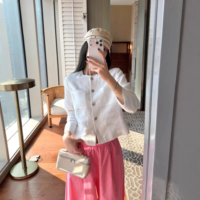 Damen Elegante und lässige Leinenjacke Nord Taschen