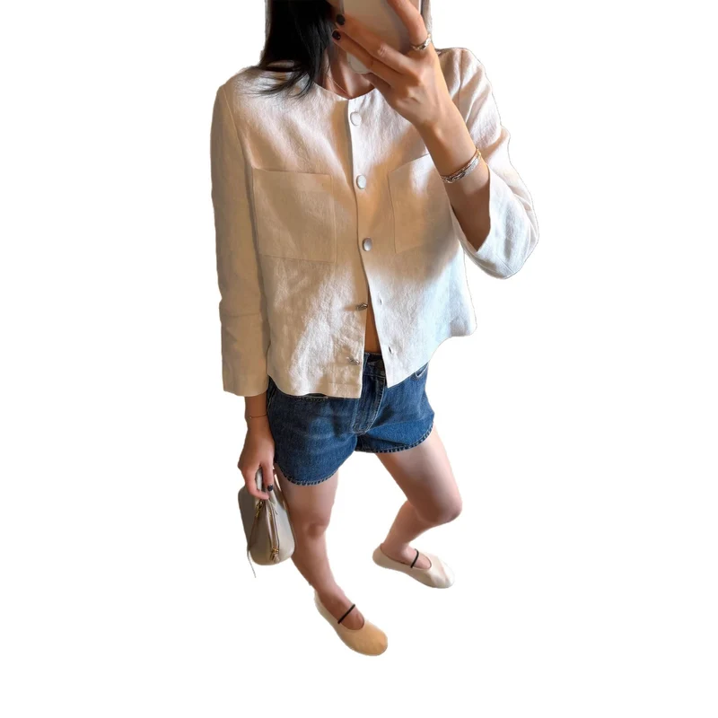 Damen Elegante und lässige Leinenjacke Nord Taschen