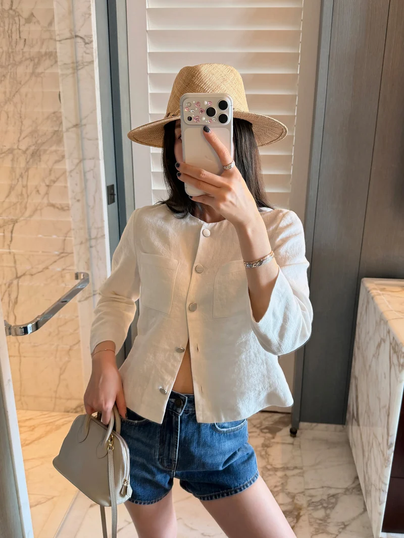Damen Elegante und lässige Leinenjacke Nord Taschen