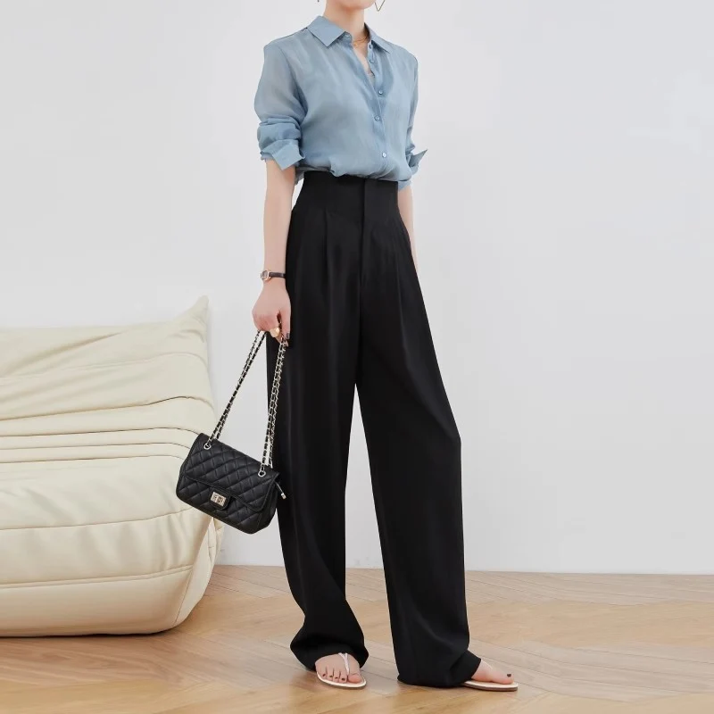 Damen Elegante und lässige High-Waist Stoffhose Nord Taschen
