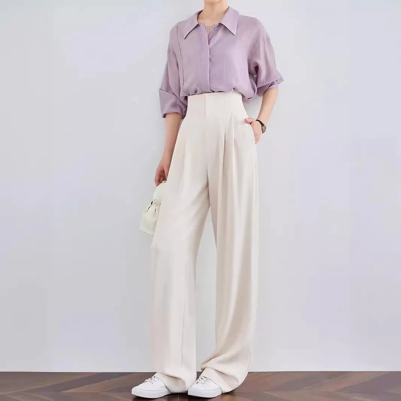 Damen Elegante und lässige High-Waist Stoffhose Nord Taschen