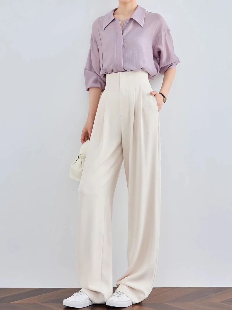 Damen Elegante und lässige High-Waist Stoffhose Nord Taschen