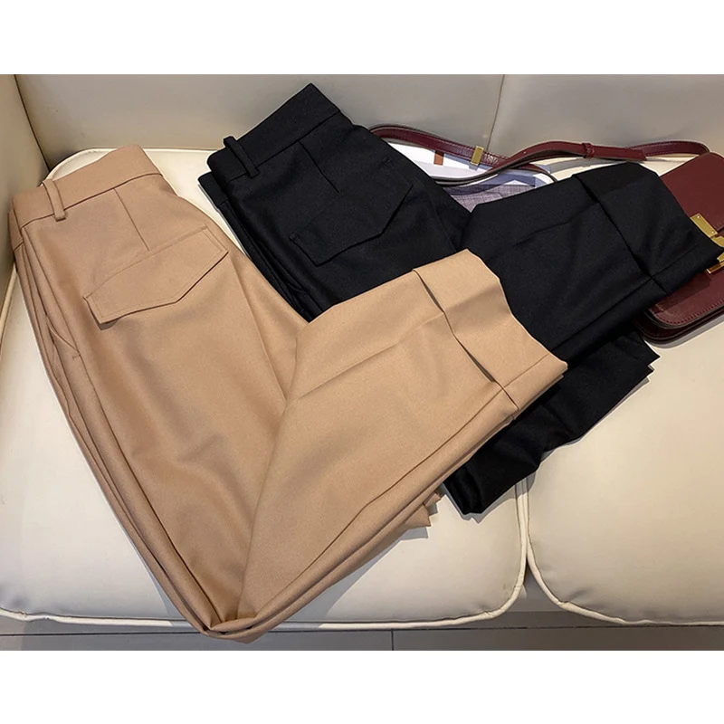 Damen Elegante und hoch taillierte Stoffhose mit breitem Bein Nord Taschen