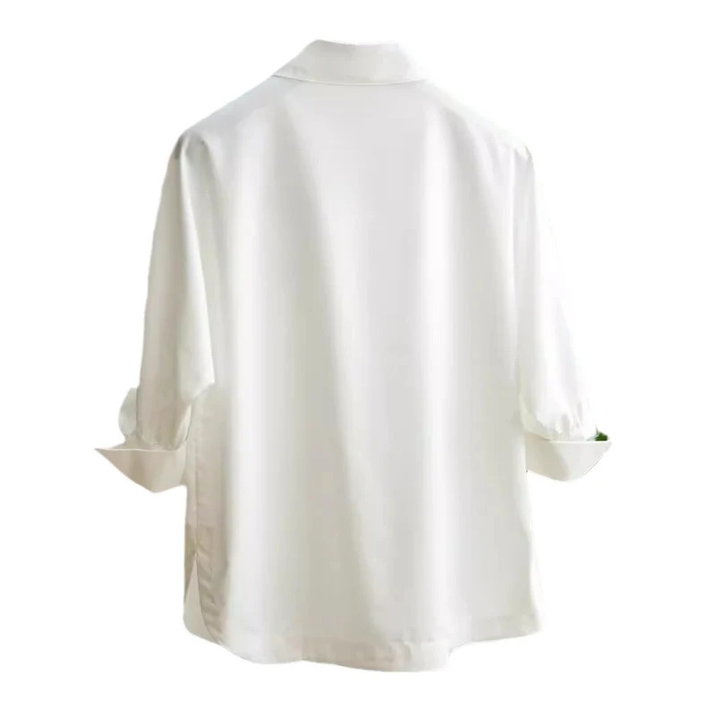 Damen Elegante und fließende Bluse mit Stehkragen Nord Taschen