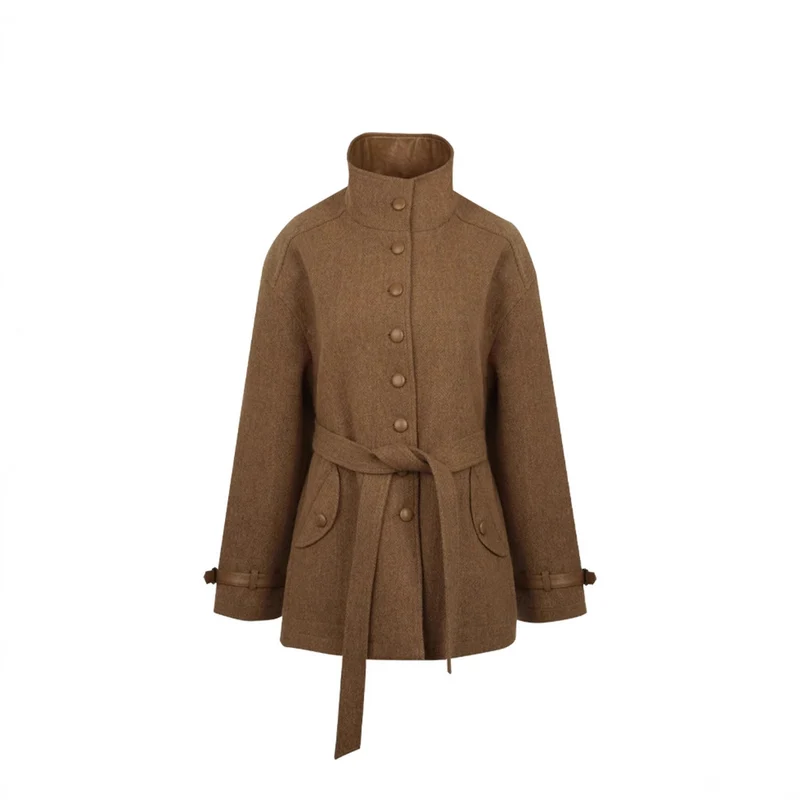 Damen Elegante und bequeme Wolljacke mit hohem Kragen Nord Taschen