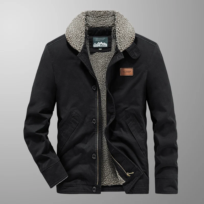Herren Canvas-Workerjacke mit Sherpa-Innenfutter, Reiß- und Druckknopfverschluss Nord Taschen