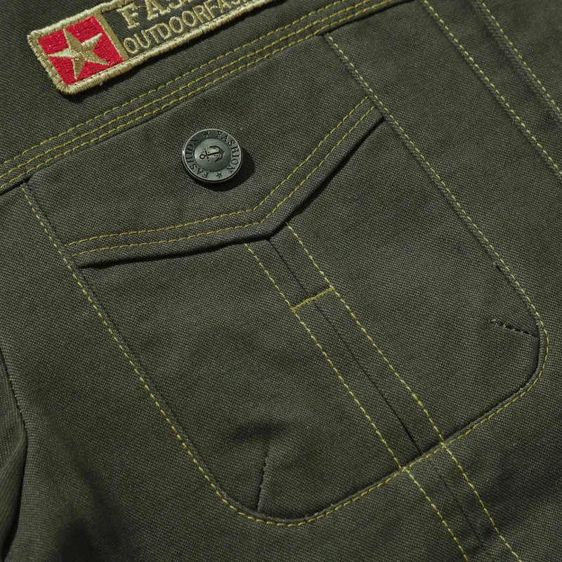 Herren Canvas-Workerjacke im Military-Utility-Stil mit Knopfverschluss, Abzeichen und Brustpattentaschen Nord Taschen