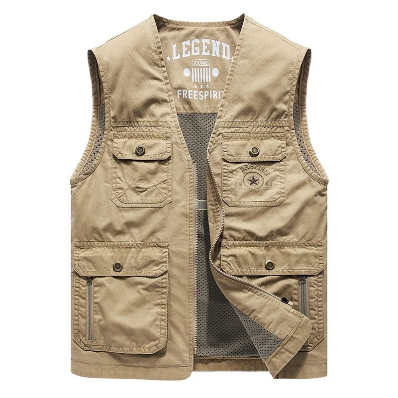 Herren Canvas-Utility-Weste mit Multitaschen und Netzinnenfutter Nord Taschen